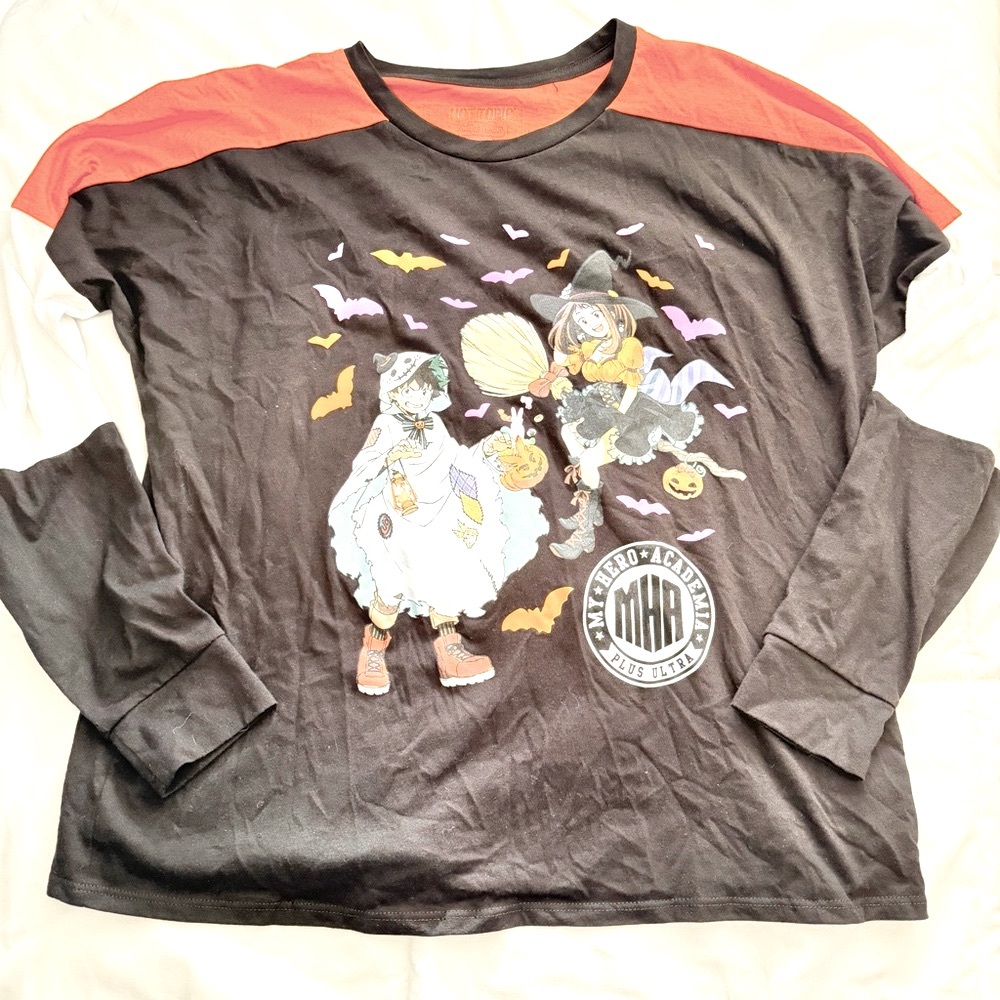 Hot Topic Black and Orange My Hero Academia Kids Long Sleeve Tee